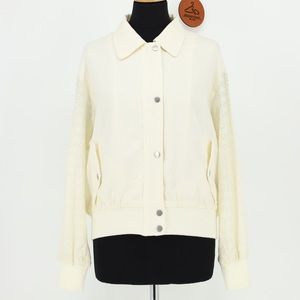 7‎ FOR ALL MANKIND Cream Eyelet Lace Sleeve Bomber Jacket
